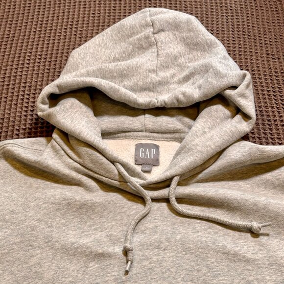 GAP Heather Gray Pullover Hoodie Sweatshirt Fleece Lined Men’s Large - Picture 3 of 7